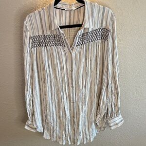 Anthropologie Striped Button-Up Blouse - Blue and White